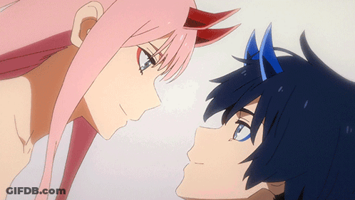 Anime Couple Looking At Each Other GIF
