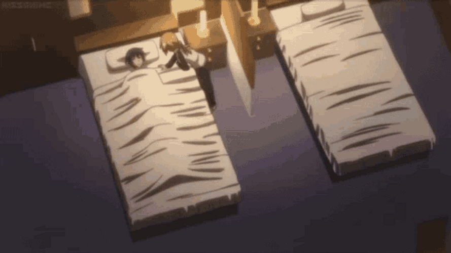 Anime Couple Sleeping Forehead Kiss GIF
