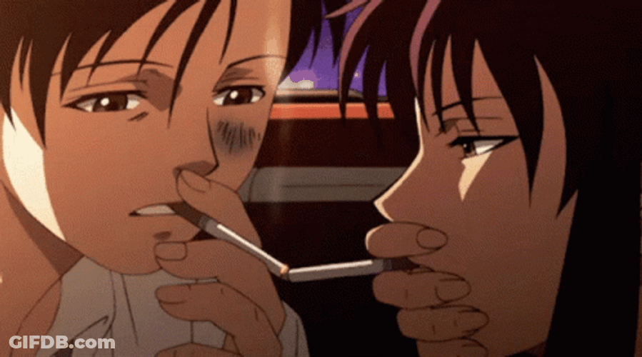 Anime Couple Smoking Sharing Fire GIF