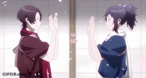 Anime Couple Standing Hands Together GIF