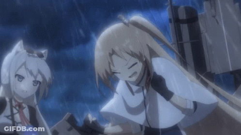 Anime Couple Standing In Rain GIF