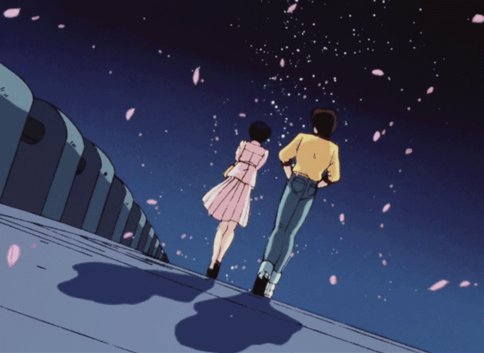 Anime Couple Walking Cherry Blossom GIF