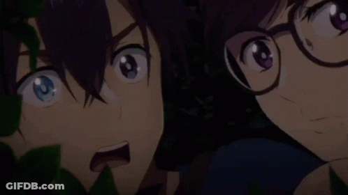 Anime Couple With Glasses Looking At Each Other GIF
