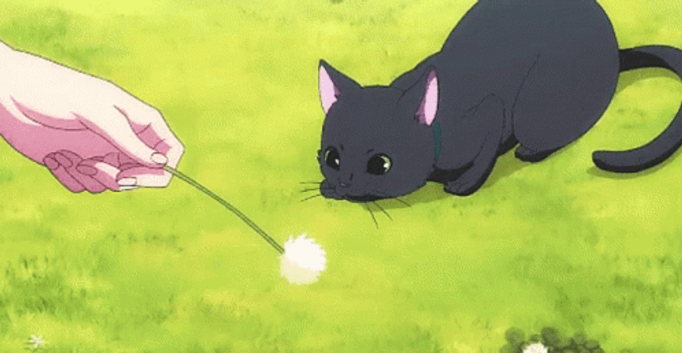 Anime Cute Cat Cecile Catching Dandelions GIF