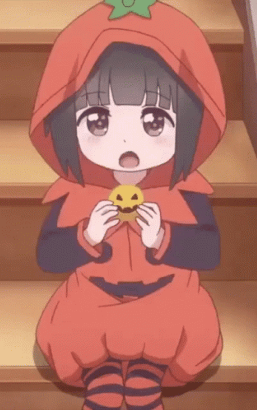 Anime Cute Girl Eating Treat Halloween GIF