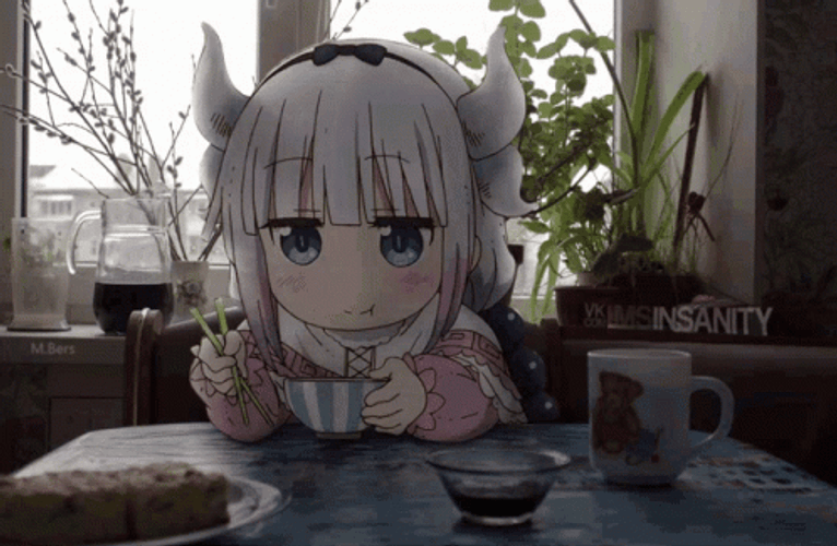 Anime Eating Miss Kobayashi's Dragon Maid Kanna Kamui GIF