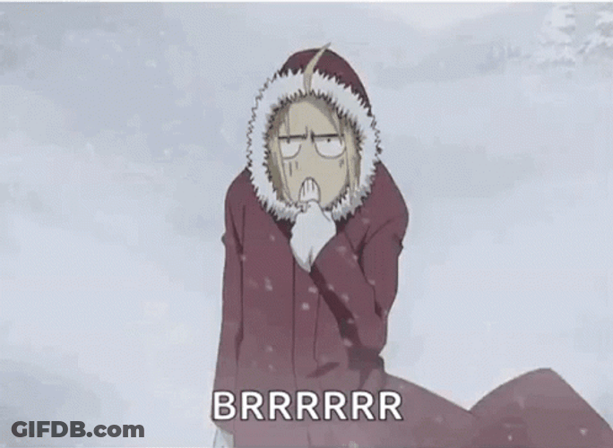 Anime Edward Elric Freezing In Snow Storm GIF