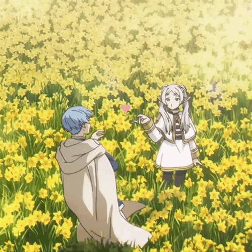 Anime Elf Frieren Flying Kiss Flowers GIF
