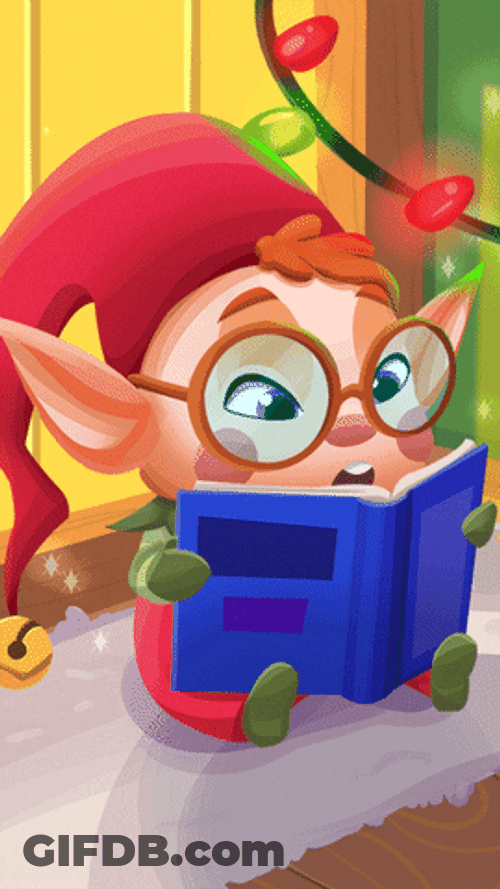 Anime Elf Santa Reading Book GIF