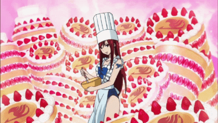 Anime Fairy Tail Erza Scarlet Baking Cakes GIF