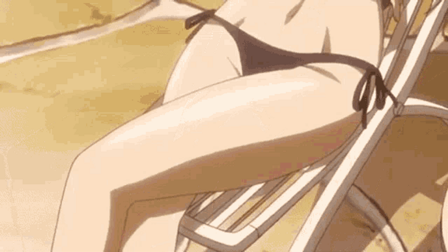 Anime Fairy Tail Erza Scarlet Bikini Sunbathing GIF
