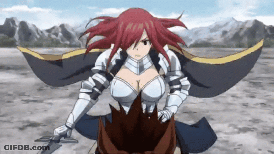 Anime Fairy Tail Erza Scarlet Dodging Attacks GIF