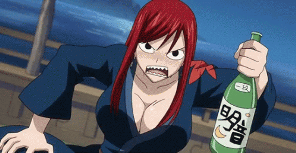 Anime Fairy Tail Erza Scarlet Drunk Angry GIF