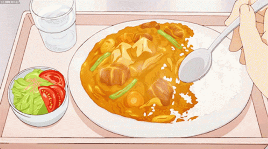 Anime Food Scooping And Eating GIF