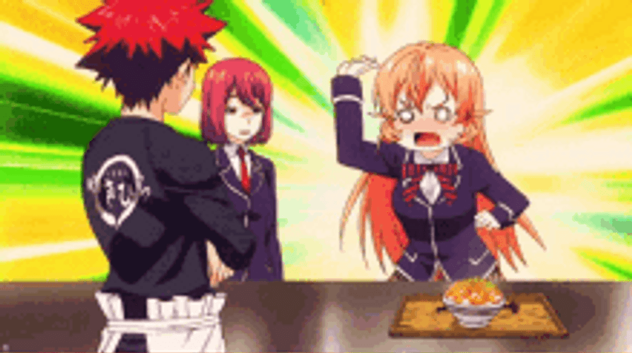 Anime Food Wars Sōma Yukihira Angry Erina Nakiri GIF