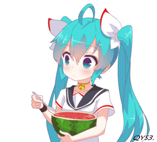 Anime Girl Eating Watermelon GIF