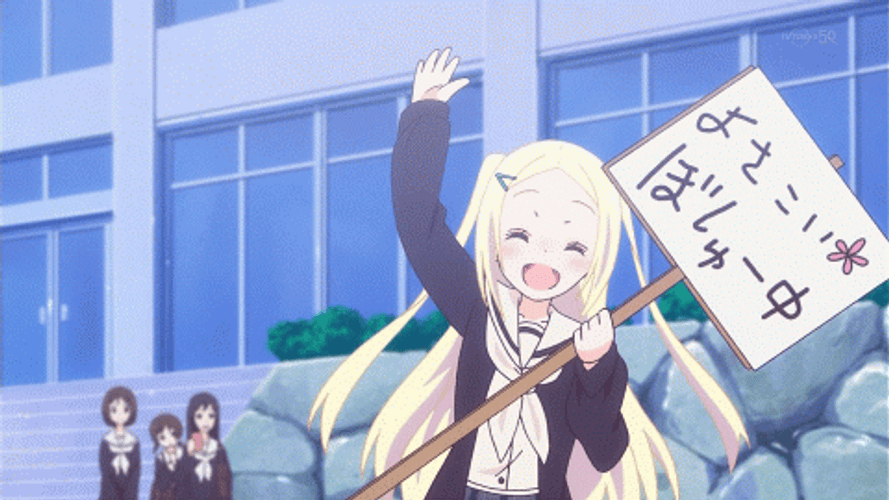 Anime Girl Excitedly Holding A Sign Board GIF