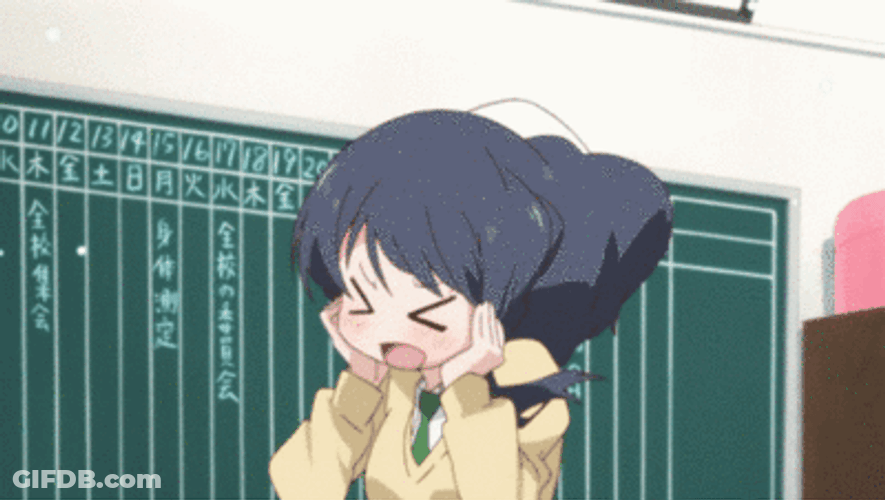 Anime Girl Excitedly Jumping While Looking Worried GIF