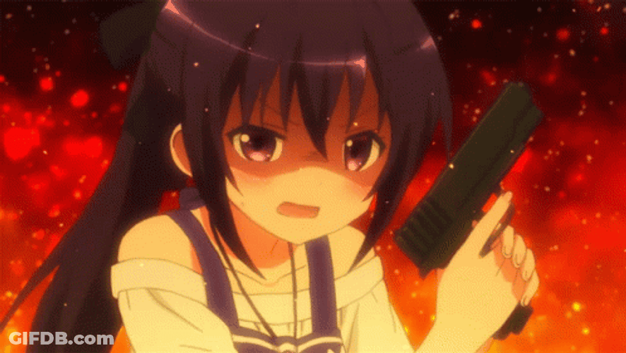 Anime Girl Fired Up Holding Gun GIF