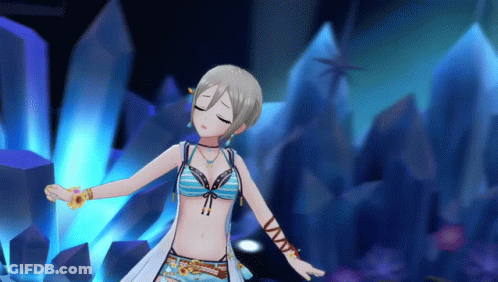 Anime Girl In Bikini Dancing On Blue Background GIF