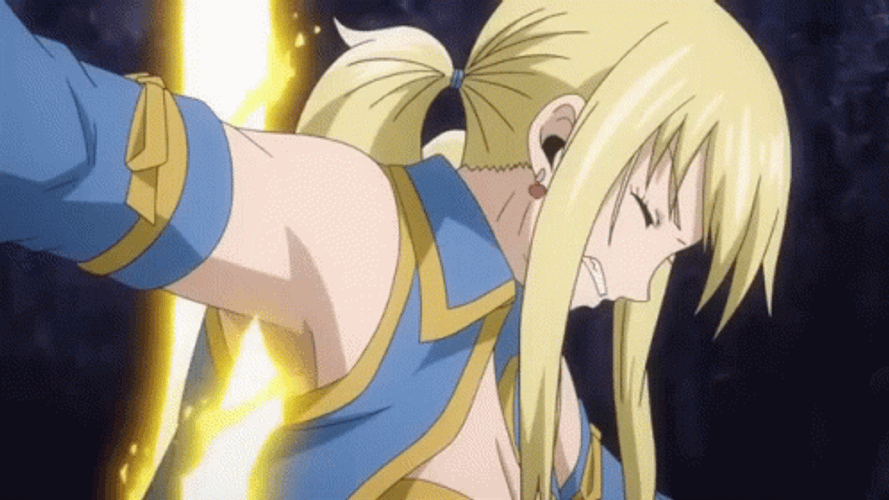Anime Girl Lucy Hearfilia Laser Attack Laughing GIF