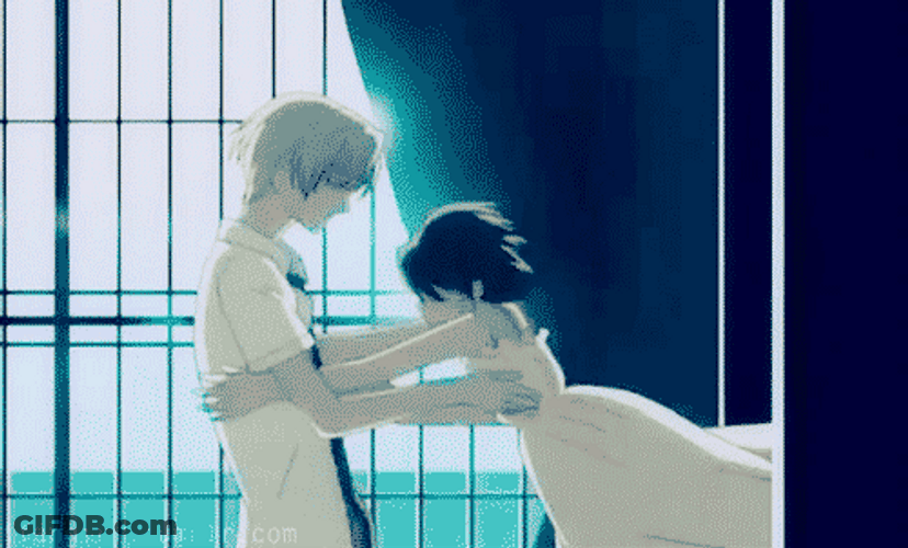 Anime Girl Running Towards Caring Guy GIF