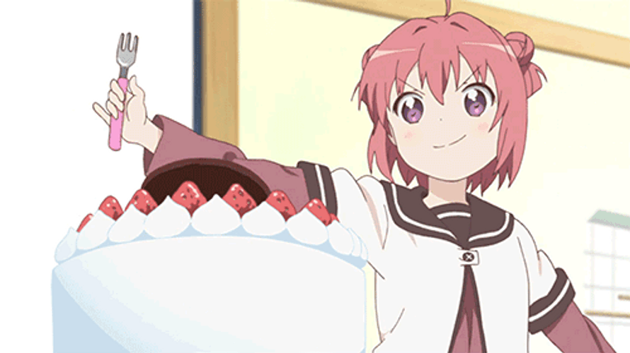 Anime Girl Smirking After Eating Cake GIF