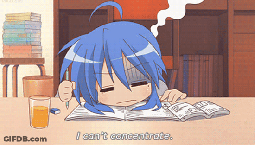 Anime Girl Studying Can't Concentrate GIF