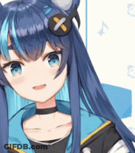 Anime Girl With Long Blue Hair And Headphones GIF
