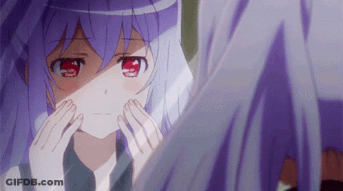 Anime Girl With Purple Hair And Red Eyes Crying GIF