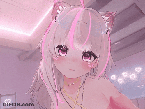 Anime Girl With White Hair And Pink Highlights GIF