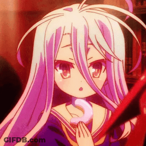 Anime Girl With White Hair And Purple Eyes Holding Sword GIF