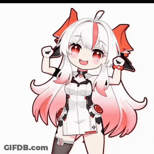 Anime Girl With White Hair And Red Highlights Fist In Air GIF