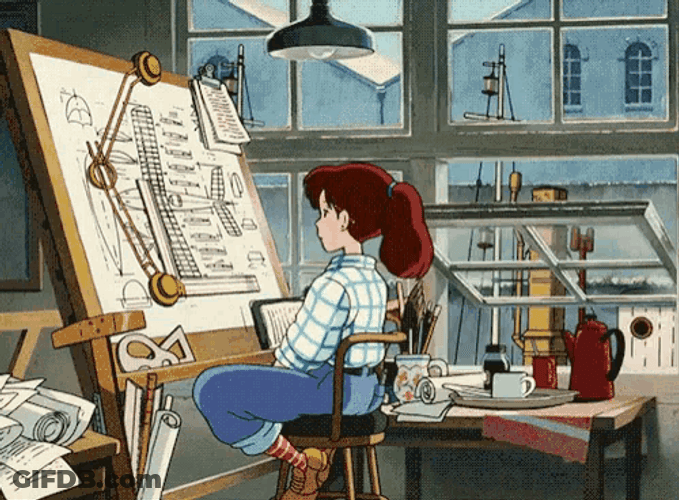 Anime Girl Yawning Architect GIF