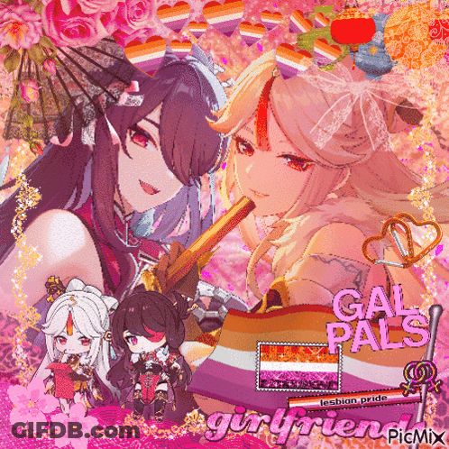 Anime Girls Collage Saying Gal Pals GIF
