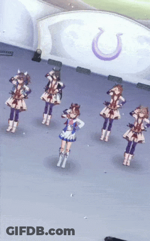 Anime Girls Dancing In Front Of Horseshoe Wall GIF