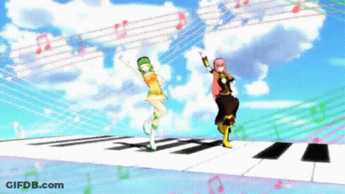 Anime Girls Dancing On Piano Keyboard GIF