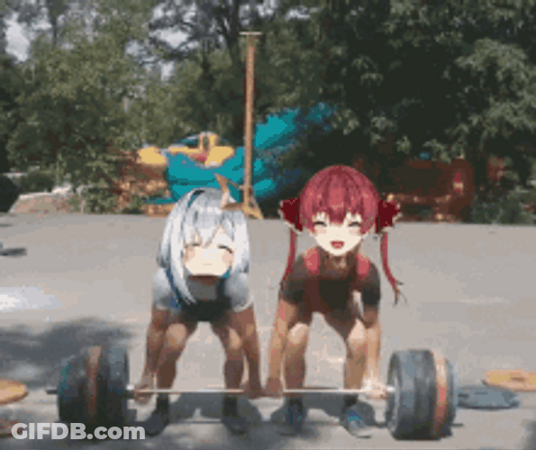 Anime Girls Head Doing Deadlift GIF