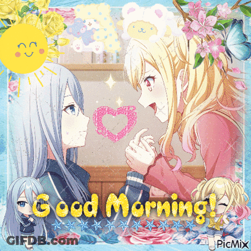 Anime Girls Holding Hands Good Morning GIF
