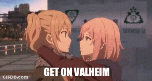 Anime Girls Hugging Get On Valheim GIF