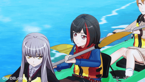 Anime Girls In Kayak In Ocean GIF