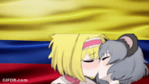 Anime Girls Kissing Colombian Flag GIF