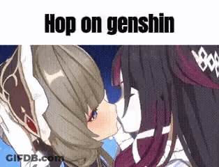 Anime Girls Kissing Hop On Genshin GIF