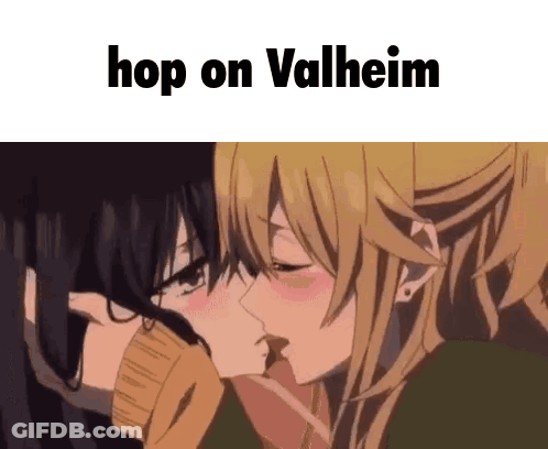 Anime Girls Kissing Hop On Valheim GIF