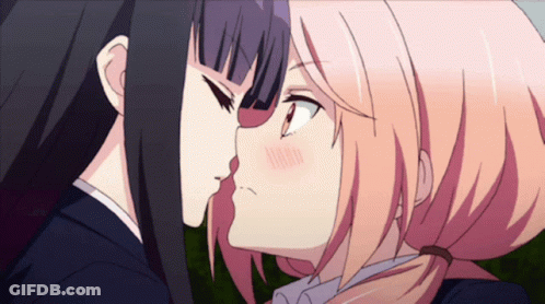 Anime Girls Kissing On Cheek GIF