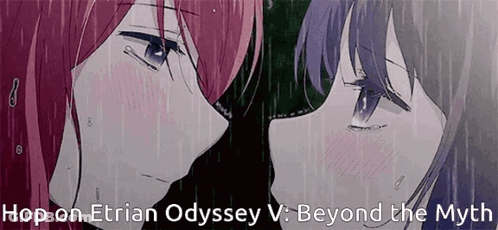 Anime Girls Kissing Rain With Hop On Etrian Odyssey V Beyond Myth GIF