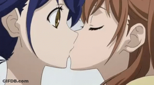 Anime Girls Kissing With Eyes Closed GIF