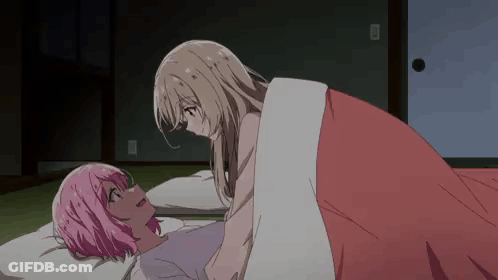 Anime Girls Laying On Bed Together GIF