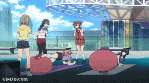 Anime Girls Playing With Exercise Balls Outside GIF