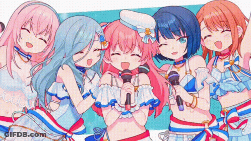 Anime Girls Singing Into Microphones GIF